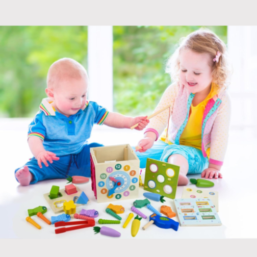 Set Montessori de Activități Educative 8 în 1 cu Elemente din Lemn