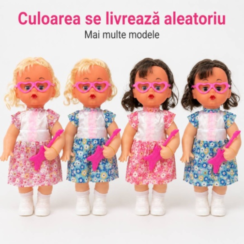 Păpușă muzicală cu chitară roz și ochi mobili