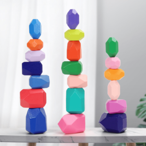 Pietre de Echilibru Montessori din Lemn Colorat