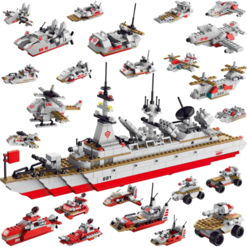 Set de Construcție Militară 25 în 1 – Nava de Război, Tancuri și Elicoptere – 811 Piese