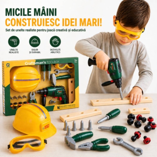 Set Unelte Construcție cu Cască și Bormașină Electrică