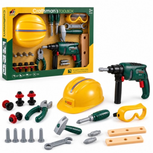 Set Unelte Construcție cu Cască și Bormașină Electrică