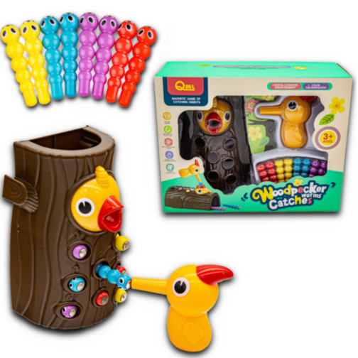 Joc Interactiv de Prindere a Viermișorilor cu Ciocănitoare Magnetică 