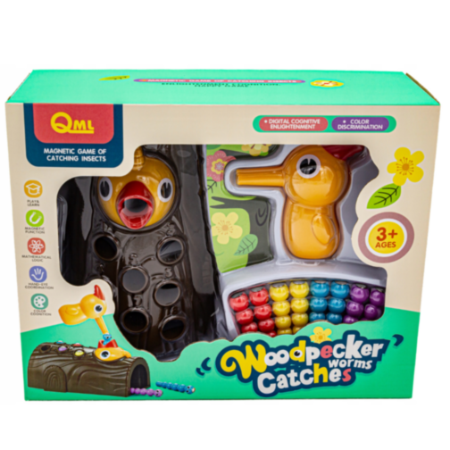 Joc Interactiv de Prindere a Viermișorilor cu Ciocănitoare Magnetică 