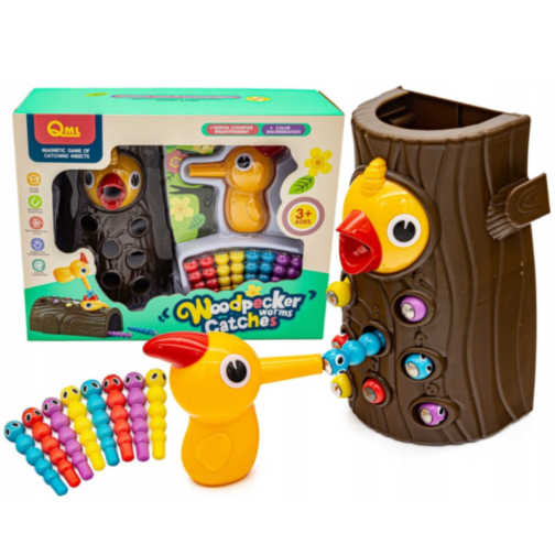 Joc Interactiv de Prindere a Viermișorilor cu Ciocănitoare Magnetică 