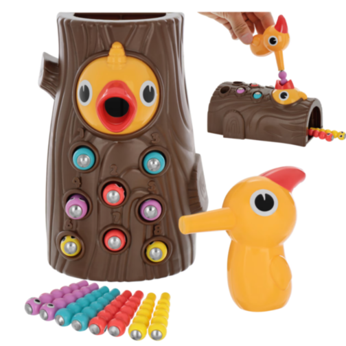 Joc Interactiv de Prindere a Viermișorilor cu Ciocănitoare Magnetică 