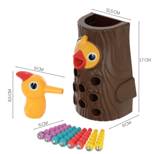 Joc Interactiv de Prindere a Viermișorilor cu Ciocănitoare Magnetică 