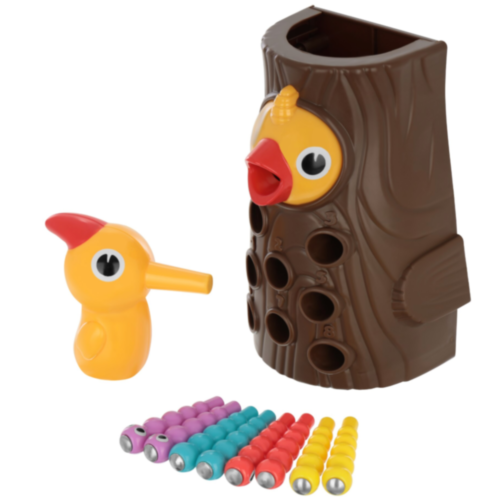 Joc Interactiv de Prindere a Viermișorilor cu Ciocănitoare Magnetică 