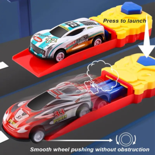 Set Lansator cu 5 Mașinuțe de Curse, Ejectare Rapidă, Joc Interactiv pentru Copii