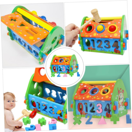 Căsuță interactivă educativă cu ciocan și forme geometrice