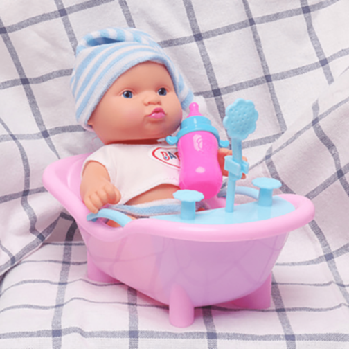 Păpușă Bebeluș cu Cadă Roz și Biberon (model aleatoriu)