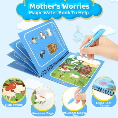 1buc. Carte Magică de Colorat Reutilizabilă cu Apă (model aleatoriu)