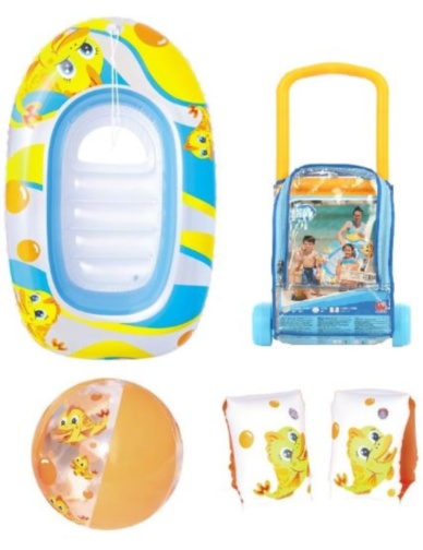 Set pentru Plajă cu Troller, Minge, Barcă și Aripioare de Înot