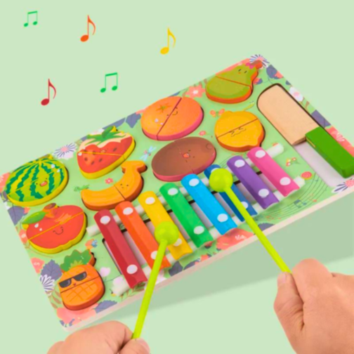 Set Educațional 2 în 1 Fructe Magnetice și Xilofon Colorat