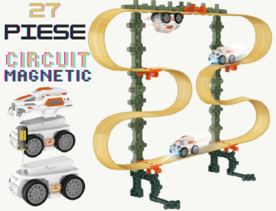 Traseu Magnetic cu Mașinuță Luminoasă - Set Interactiv cu 27 de Piese | image
