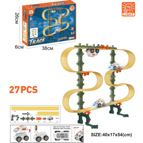 Traseu Magnetic cu Mașinuță Luminoasă - Set Interactiv cu 27 de Piese