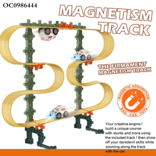 Traseu Magnetic cu Mașinuță Luminoasă - Set Interactiv cu 27 de Piese