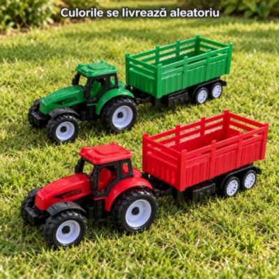 Tractor de jucărie cu remorcă și mecanism pull-back | image