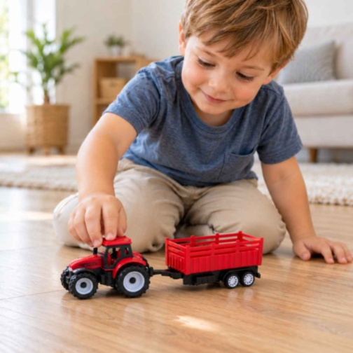 Tractor de jucărie cu remorcă și mecanism pull-back