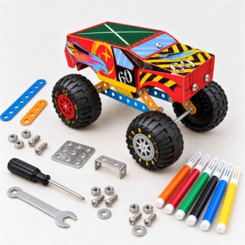 Set de construcție metalic monster truck, 128 de piese