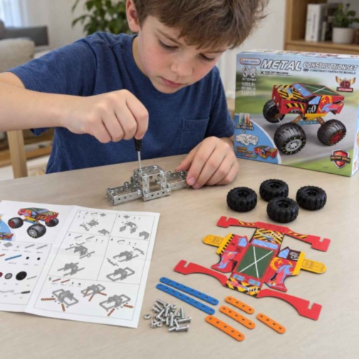 Set de construcție metalic monster truck, 128 de piese