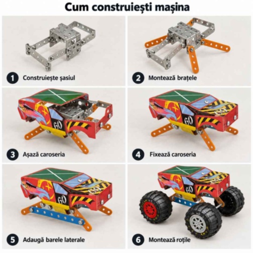 Set de construcție metalic monster truck, 128 de piese