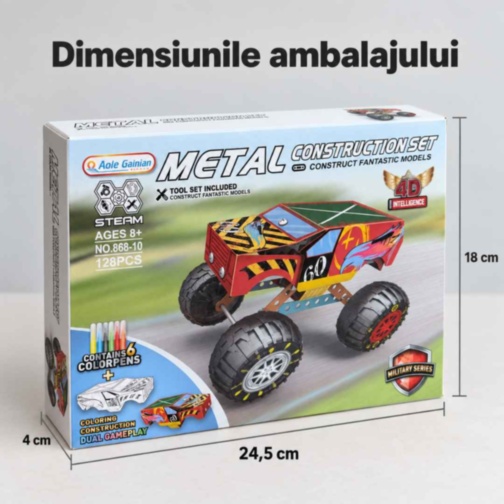 Set de construcție metalic monster truck, 128 de piese