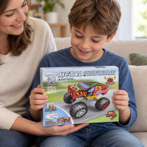 Set de construcție metalic monster truck, 128 de piese