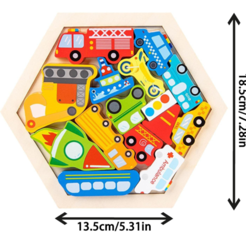 Puzzle din lemn cu vehicule colorate