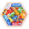 Puzzle din lemn cu vehicule colorate