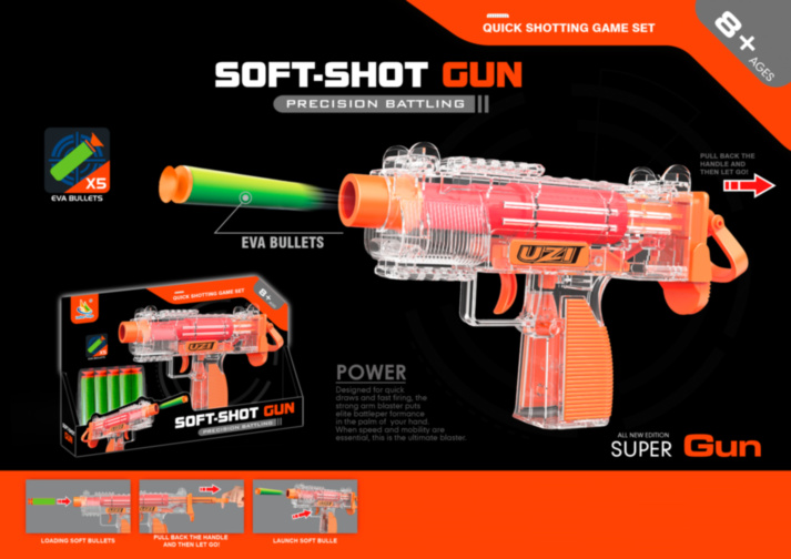 Pistol care Împușcă cu cartușe din burete