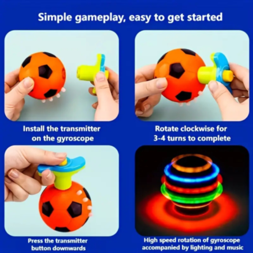 1buc. Giroscop Interactiv cu Formă de Minge de Fotbal, Lumină și Muzică (culoare aleatorie)