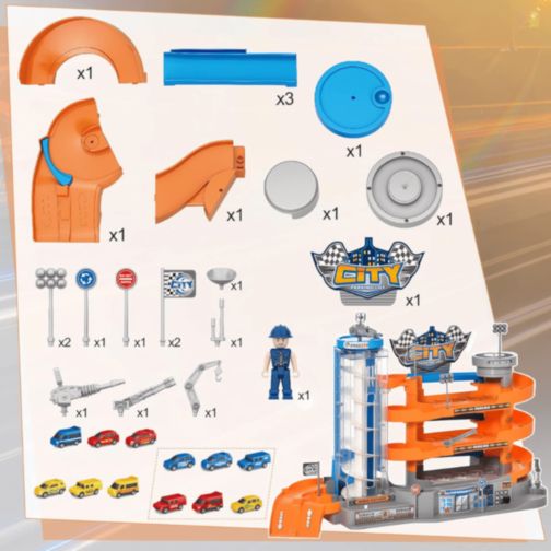Parcare Auto copii cu Lift și 6 Mașinuțe