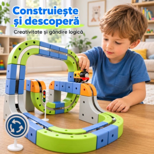 Set magnetic de construcție cu trenuleț electric reîncărcabil