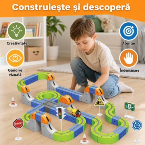 Set magnetic de construcție cu trenuleț electric reîncărcabil