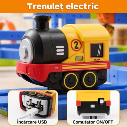 Set magnetic de construcție cu trenuleț electric reîncărcabil