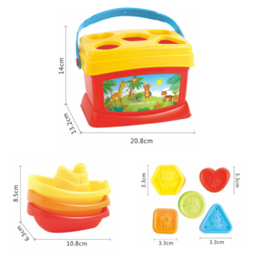 Set Educativ 3 în 1 - Sortator de Forme, Turn de Stivuire și Jucării de Baie