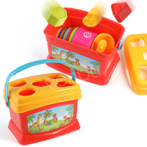 Set Educativ 3 în 1 - Sortator de Forme, Turn de Stivuire și Jucării de Baie