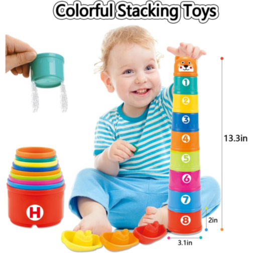 Set Educativ 3 în 1 - Sortator de Forme, Turn de Stivuire și Jucării de Baie