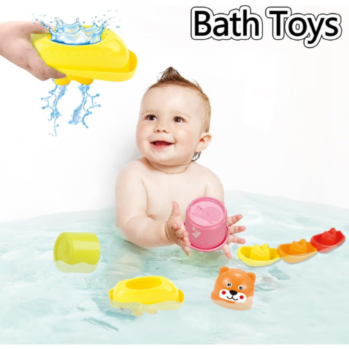 Set Educativ 3 în 1 - Sortator de Forme, Turn de Stivuire și Jucării de Baie