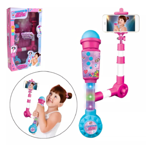 Microfon Selfie cu Suport Telefon și Efecte Luminoase