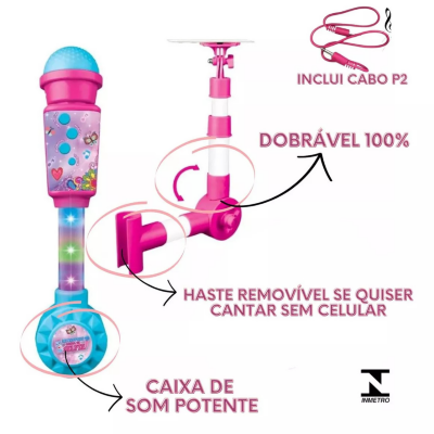 Microfon Selfie cu Suport Telefon și Efecte Luminoase | image