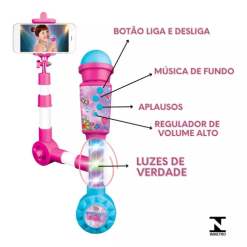 Microfon Selfie cu Suport Telefon și Efecte Luminoase