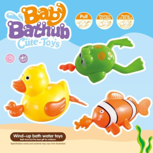 Set Jucării de Baie cu Mecanism de Înot – Rățușcă, Peștișor și Broscuță 