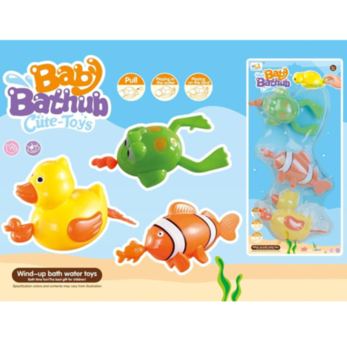 Set Jucării de Baie cu Mecanism de Înot – Rățușcă, Peștișor și Broscuță 