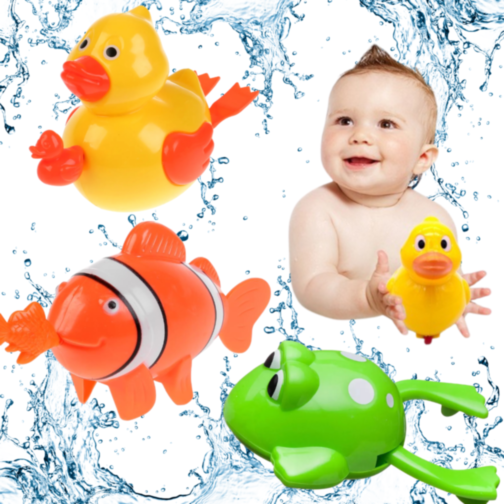 Set Jucării de Baie cu Mecanism de Înot – Rățușcă, Peștișor și Broscuță 