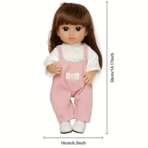 Păpușă Chimi Doll 36 cm cu Salopetă Roz și Păr Lung
