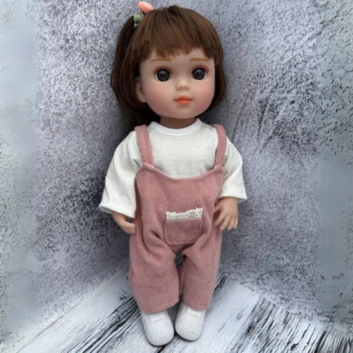 Păpușă Chimi Doll 36 cm cu Salopetă Roz și Păr Lung
