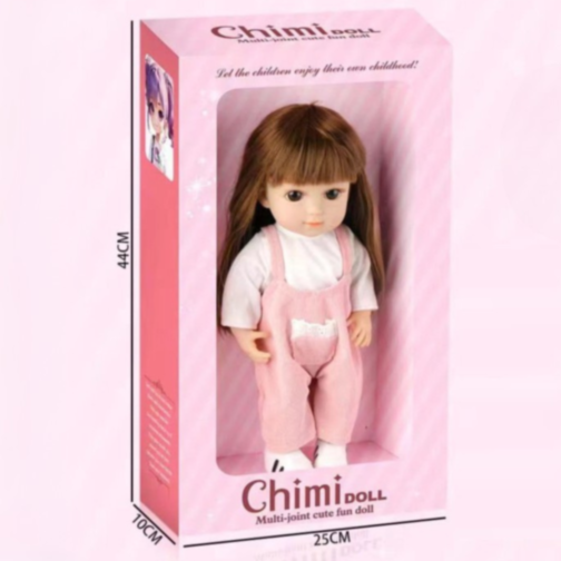 Păpușă Chimi Doll 36 cm cu Salopetă Roz și Păr Lung