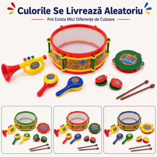 Set instrumente muzicale pentru copii cu tobă și trompetă